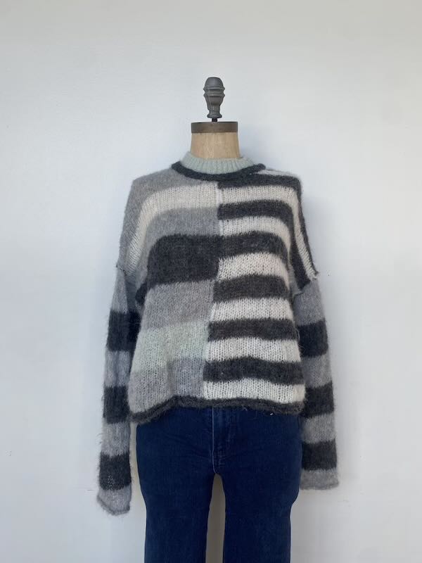 Free People Split Stripe Grey Sweater
